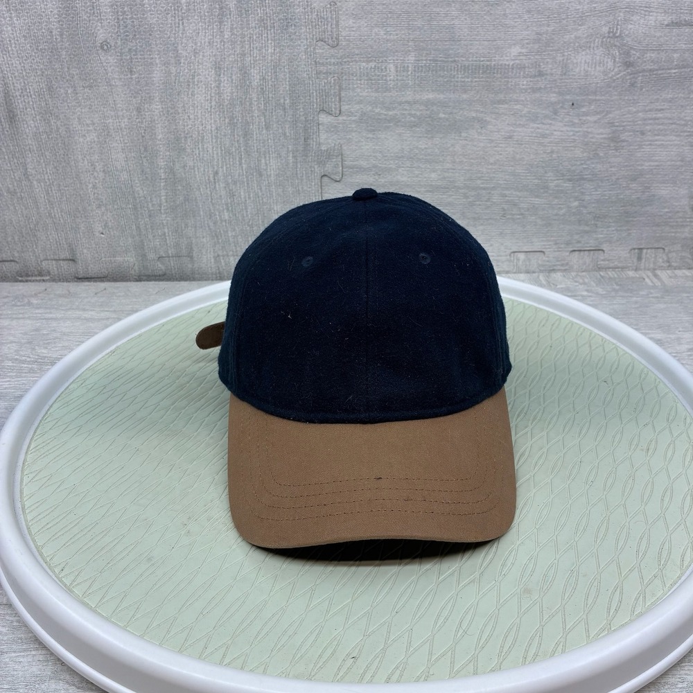 L.L. Bean Hat Mens Navy Blue Wool Blend Leather Strapback Cap 244559